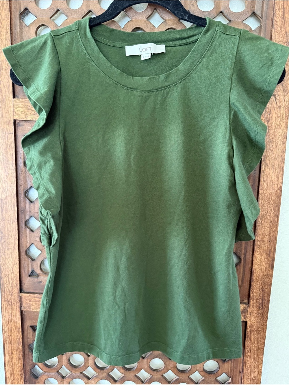 LOFT Olive Green Ruffle Sleeve Women's Top